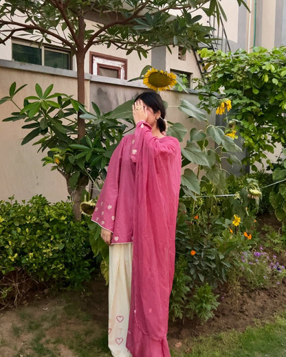 Pink Heart Embroidered 3pc