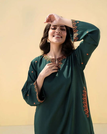 Bottle Green Embroidered Co-ord Set
