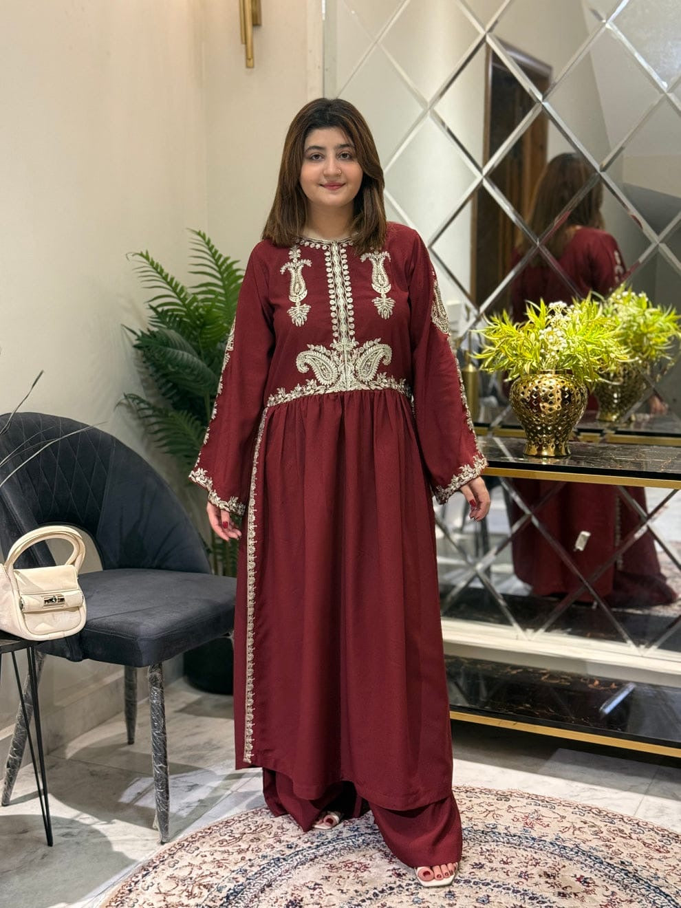 Alisha Maroon Embroidered 2pc