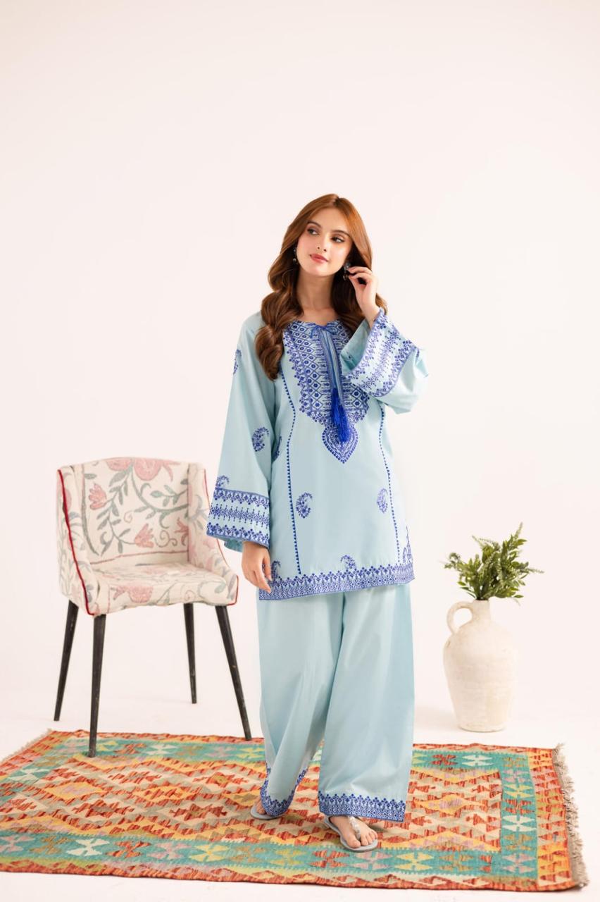 Jugun Blue Embroidered Co-Ord