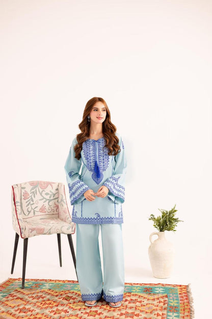 Jugun Blue Embroidered Co-Ord