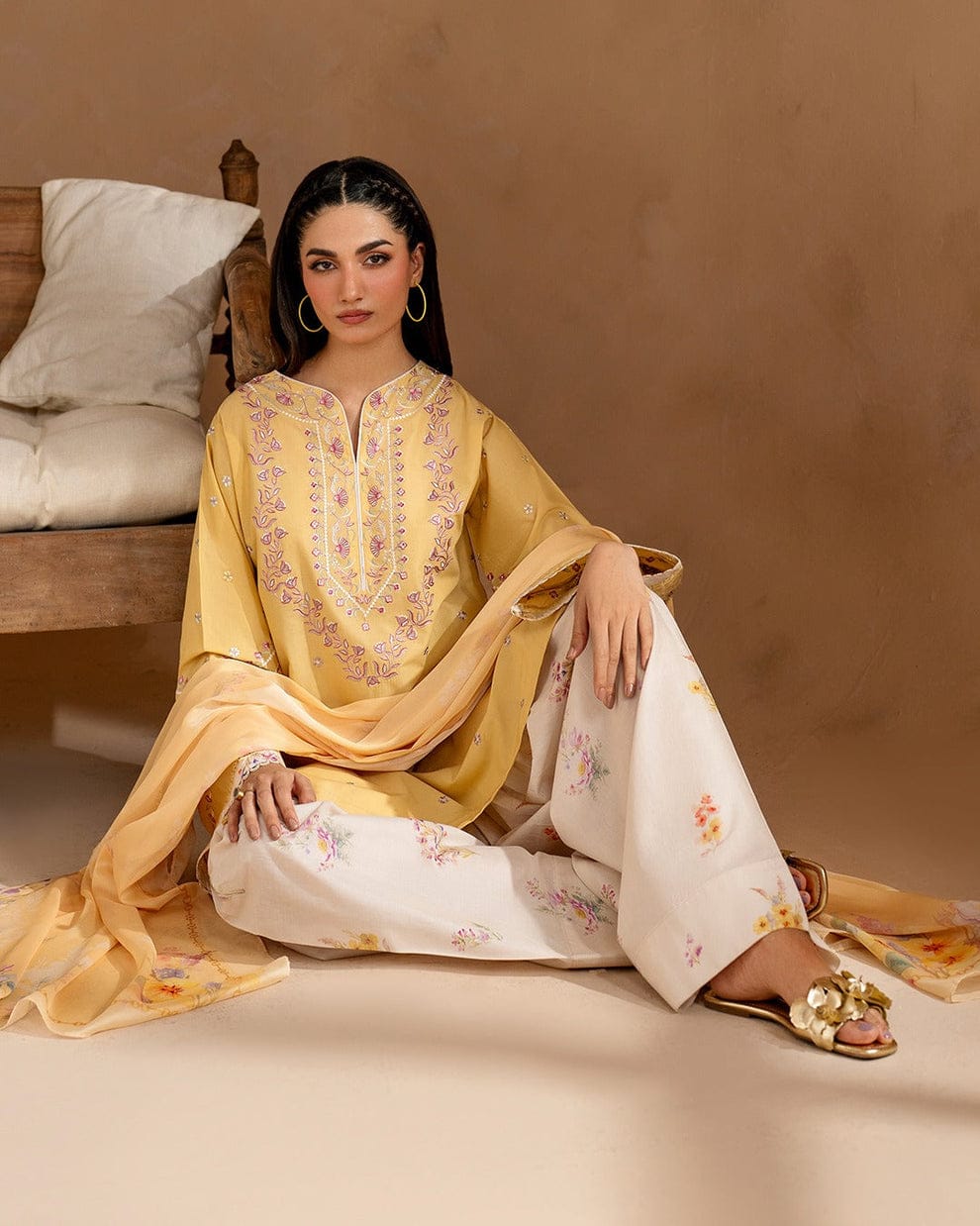 Lemon Bloom Embroidered 3Pc