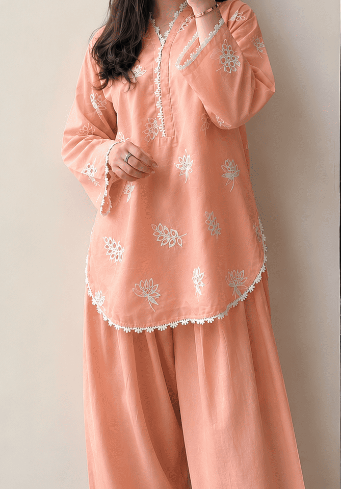 Ocean Sky Embroidered 3pc Tea Pink